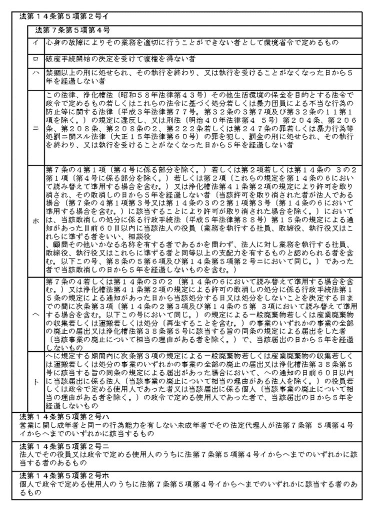 産業廃棄物処理許可の欠格要件